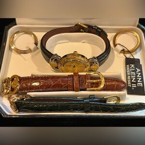 NWT Anne Klein II Watch Set - Interchangeable Gold-Tone Bezels & Leather Bands